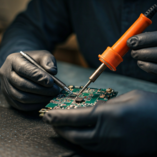 Soldagem e inspeção de placa no laboratório